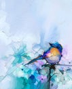 Abstract colorful oil, acrylic painting of bird and spring flower. Modern art paintings brush stroke on canvas Royalty Free Stock Photo