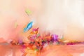 Abstract colorful oil, acrylic painting of butterfly flying over spring flower. Illustration hand paint floral blossom in summer Royalty Free Stock Photo