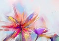 Abstract colorful oil, acrylic painting of spring flower. Hand painted brush stroke on canvas. Royalty Free Stock Photo