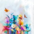 Abstract colorful oil painting on canvas. Semi- abstract image of flowers Royalty Free Stock Photo