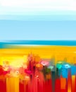 Abstract colorful oil painting landscape on canvas Royalty Free Stock Photo