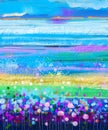 Abstract colorful oil painting landscape on canvas. Royalty Free Stock Photo