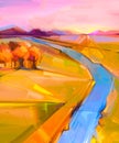 Abstract colorful oil painting landscape on canvas Royalty Free Stock Photo