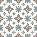 \Abstract colorful ornament, oriental curve swirls seamless pattern with flowers and curl, openwork. Multicolored tracery on whit