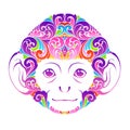 Abstract Colorful Ornate Monkey Decorative Funny Animal Face Symbol Icon Design Element Vector Illustration For Banner, Poster