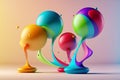Abstract colorful paint splashes and 3d sphere shapes of drop liquid. Royalty Free Stock Photo