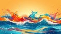 Abstract colorful paint splashes in a wave-like pattern on a vibrant background Royalty Free Stock Photo