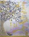 Abstract colorful painted wall texture and crystals tree