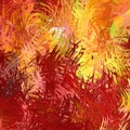 Abstract colorful painterly swirls and soops, multicolored impressive digital painting. Burning red yellow vivid tones, modern