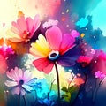 Abstract colorful painting with flowers. Digital art painting. Hand-drawn illustration. AI Generated Royalty Free Stock Photo