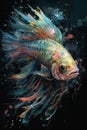 Abstract Colorful Painting of Siamese Fighting Fish . AI generated Illustration
