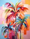 Abstract colorful palms trees, oil painting style wall art poster with palms