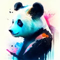 Abstract colorful panda bear on white background. Digital painting illustration. generative AI
