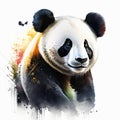 Abstract colorful panda in the forest on watercolor illustration painting background. Generative AI