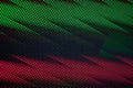 Abstract colorful parallel zigzag lines texture background, green and red neon light zig zag stripes on black backdrop