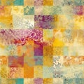 Abstract colorful patchwork seamless pattern with floral ornament and grunge texture Royalty Free Stock Photo