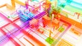 Abstract Colorful Pipes and Structures Interconnect in a Complex Network, Forming a Vibrant, Futuristic Industrial