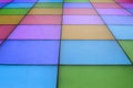 Abstract, colorful, plastic, illuminated, square floor tiles