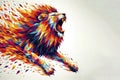 Abstract colorful polygon lion roaring Fierce on fire on a white background. ai generative