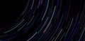 Abstract colorful radial striped futuristic lines on black backgrounds