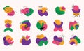 Abstract colorful random and irregular hand drawn stone shapes icons set design elements on pink