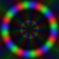 Abstract colorful rgb lights in circular pattern with centripetal rays