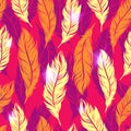 Abstract colorful seamless pattern with yellow feathers symbols