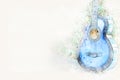 Abstract colorful shape on acoustic guitar on watercolor illustration background. Royalty Free Stock Photo