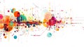 Abstract Colorful Shapes Interconnect and Form a Complex Network System, A Vivid Visualization of Interconnectivity
