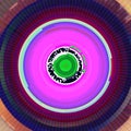 Abstract colorful shining circle tunnel with glitch and cyberpunk theme. Purple ang green tech bug.
