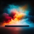 Abstract Colorful Smoke Background with Dark Platform Royalty Free Stock Photo