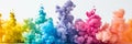 Abstract Colorful Smoke Explosion. Multicolored Ink Cloud Formations on White Background
