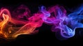 Abstract colorful smoke. Neon clouds on black background. Gradient waves background