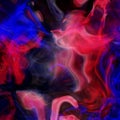 Abstract Colorful Smoke Swirls In Bright Neon Red, Pink And Blue On Black Background