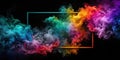Abstract colorful smoke swirls with a rectangular frame for design elements. Generative AI Royalty Free Stock Photo