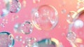 Abstract Colorful Soap Bubbles on Vibrant Pink Background