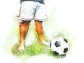 Abstract colorful soccer ball or football ball watercolor paint background.