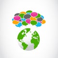 Abstract colorful speech bubbles with globe symbol Royalty Free Stock Photo