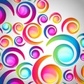 Abstract colorful spiral arc-drop pattern on a light background. Transparent colorful elements and circles design card. Royalty Free Stock Photo