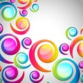 Abstract colorful spiral arc-drop pattern on a light background. Transparent colorful elements and circles design card.  Vector Royalty Free Stock Photo