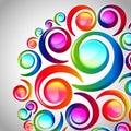 Abstract colorful spiral arc-drop pattern on a light background. Transparent colorful elements and circles design card. Royalty Free Stock Photo