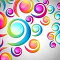 Abstract colorful spiral arc-drop pattern on a light background. Transparent colorful elements and circles design card. Royalty Free Stock Photo