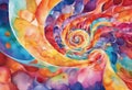 Abstract colorful spiral artwork spiritual imagine vibrant color background watercolor painting illustration design hand drawing Royalty Free Stock Photo