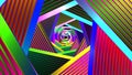 Abstract colorful spiral tunnel with hypnotic and psychedelic effect, seamless loop. Motion. Blinking bright contrasting Royalty Free Stock Photo