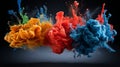 Abstract colorful splash on dark background vibrant paint, water, or smoke pattern Royalty Free Stock Photo