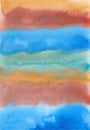 Abstract colorful striped watercolor background texture, hand painted. Artistic blue, brown, orange backdrop, stains on paper. Royalty Free Stock Photo