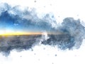 Abstract colorful sunset and clouds from the plane window on watercolor illustration painting. Royalty Free Stock Photo