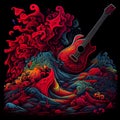 Abstract colorful surreal guitar in water wave. AI generative Royalty Free Stock Photo