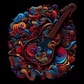 Abstract colorful surreal guitar in water wave. AI generative Royalty Free Stock Photo