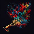 Abstract colorful surreal trumpet in water wave. AI generative Royalty Free Stock Photo